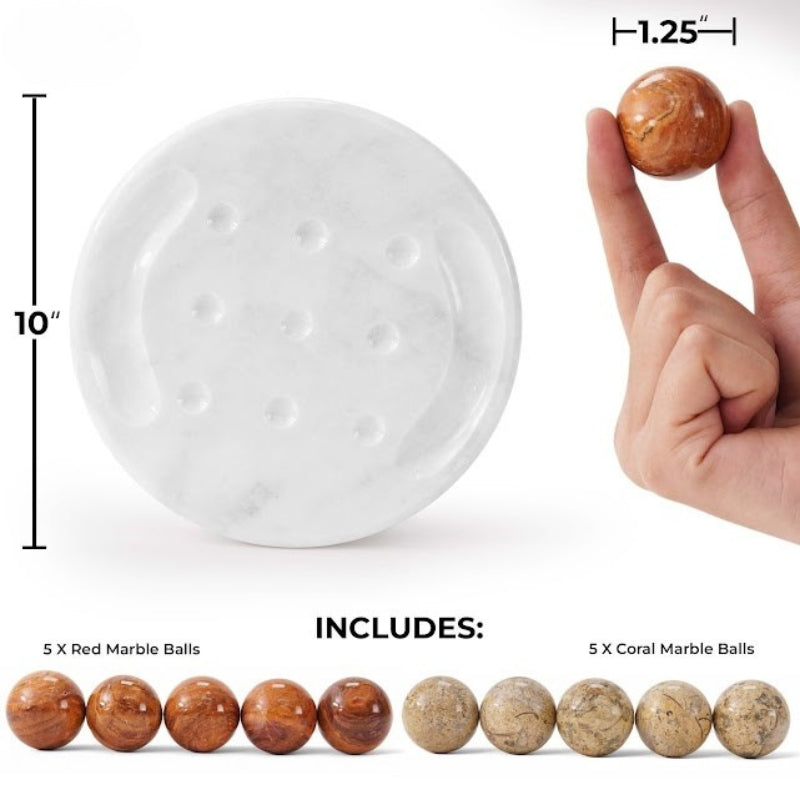10-inch marble Tic Tac Toe game set with red and coral marble balls for family fun