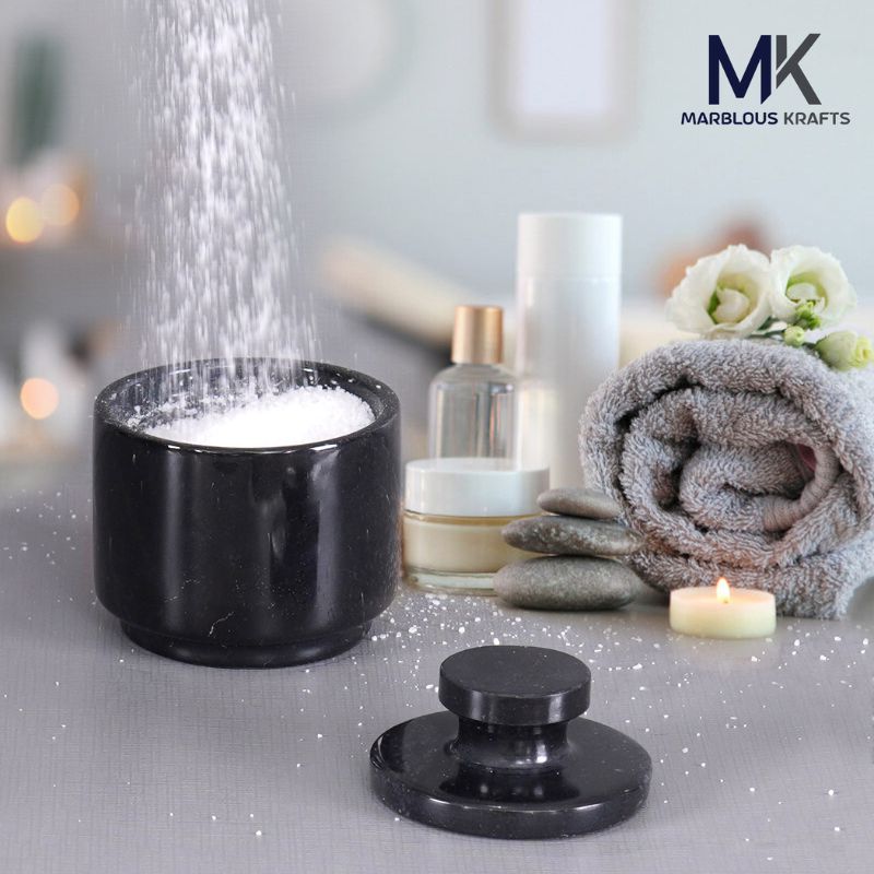Marble Salt Cellar with Lid 3'' Inch Black salt & Sugar Dispenser for Home Storage - Coffee Candy Jar Table Décor