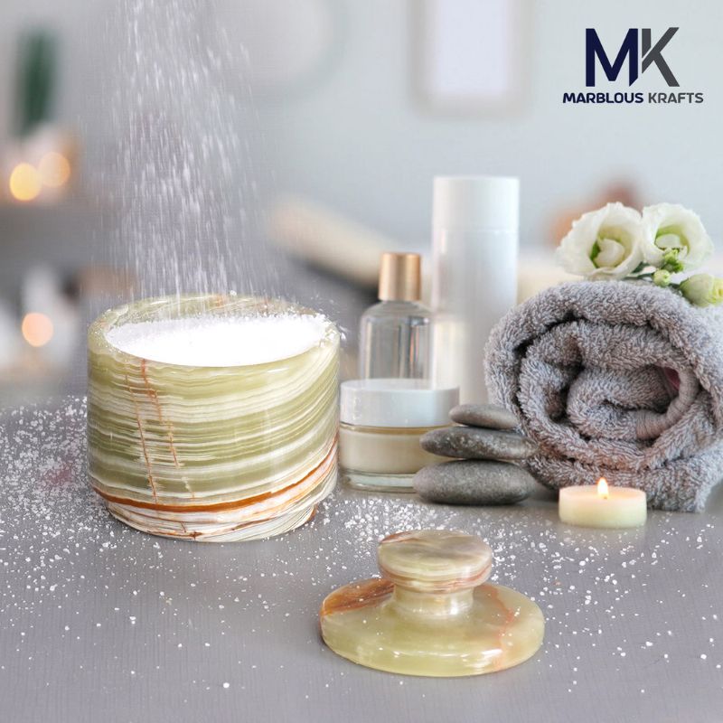 Marble Salt Cellar with Lid 3'' Inch  Green Onyx Salt & Pepper for Kitchen Counter Décor -Home & kitchen Storage