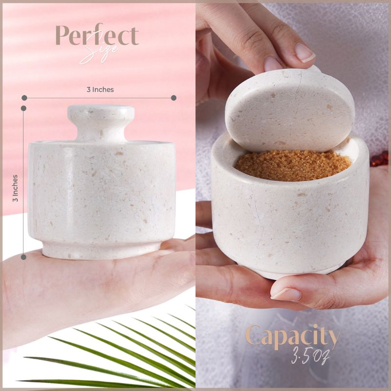 Marble Salt Cellar with Lid 3'' White Onyx spices, Sugar & Coffee Containers- Candy & Seasoning Jars For Kitchen Table
