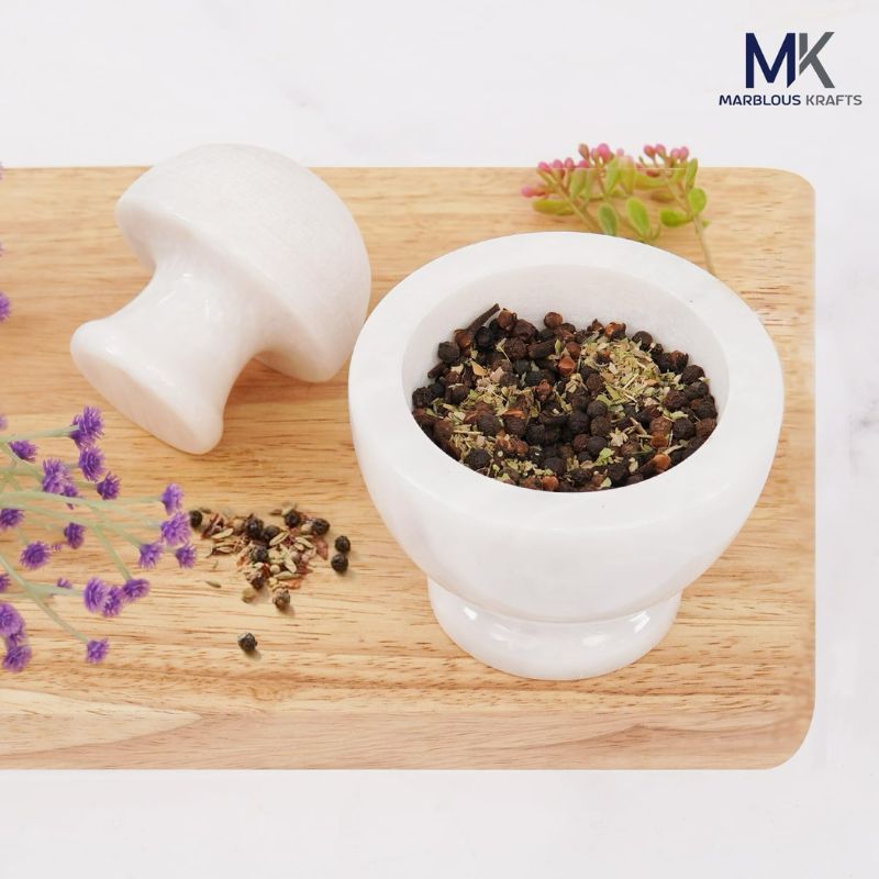 Marble Mortar and Pestle Set 4.5" Inch Herb & Spice Grinder for Kitchen Accessories - Spice Grinder Manual, Pestle and Mortar Bowl