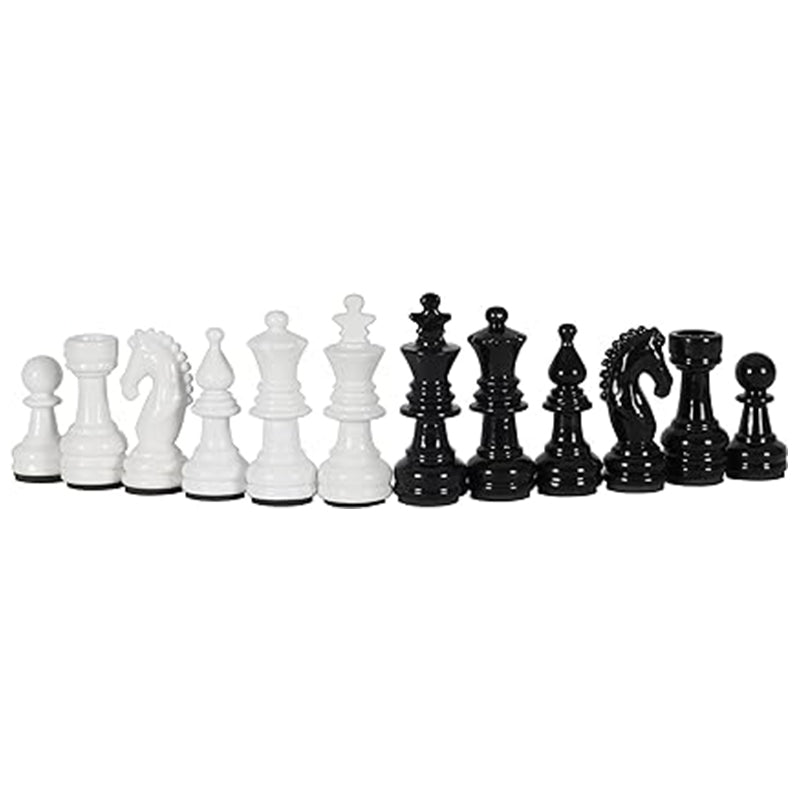 15 Inch Black and White Premium Quality Marble Chess Set with Metallic Figures and Extra Queen
