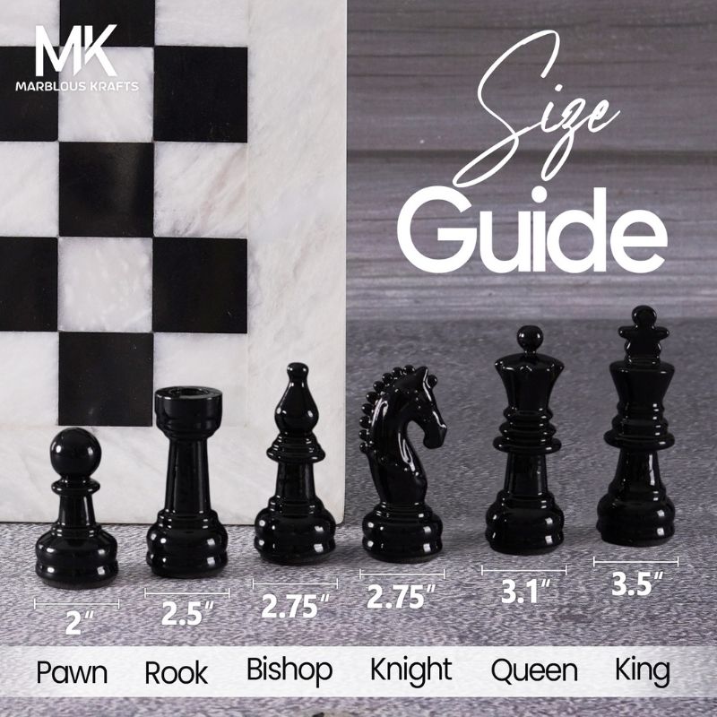 15" White and Black Quality Marble Chess Set with Metallic Figures and Extra Queen