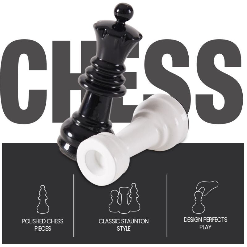 15" White and Black Quality Marble Chess Set with Metallic Figures and Extra Queen
