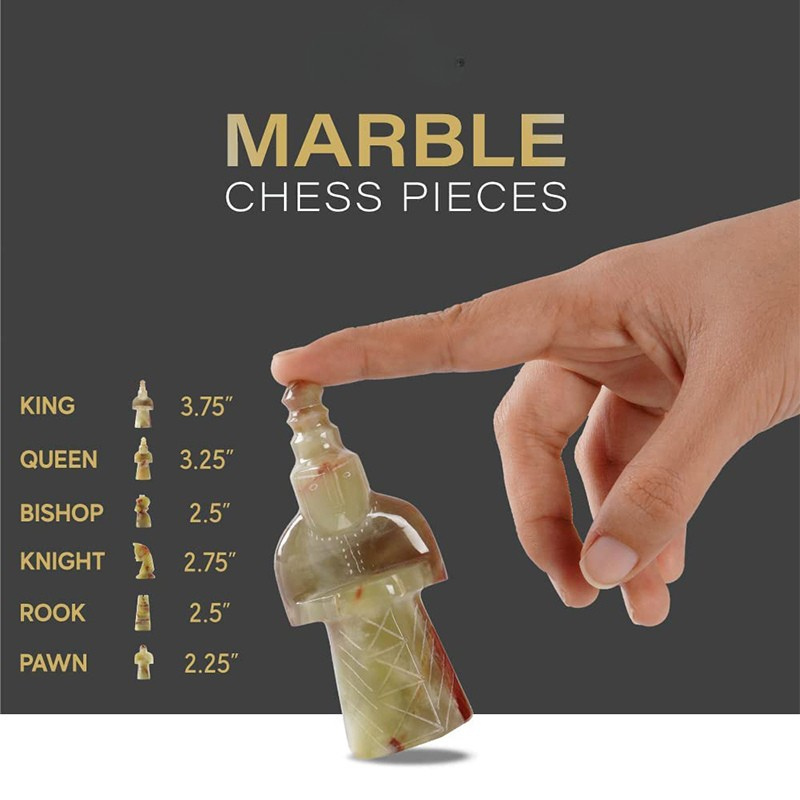 15" White And Green Antique Premium Quality Marble Chess Set
