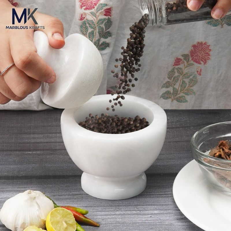 Marble Mortar and Pestle Set 4.5" Inch Herb & Spice Grinder for Kitchen Accessories - Spice Grinder Manual, Pestle and Mortar Bowl