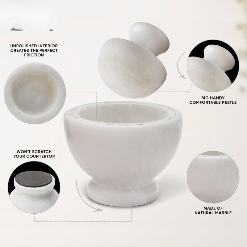 Marble Mortar and Pestle Set 4.5" Inch Herb & Spice Grinder for Kitchen Accessories - Spice Grinder Manual, Pestle and Mortar Bowl