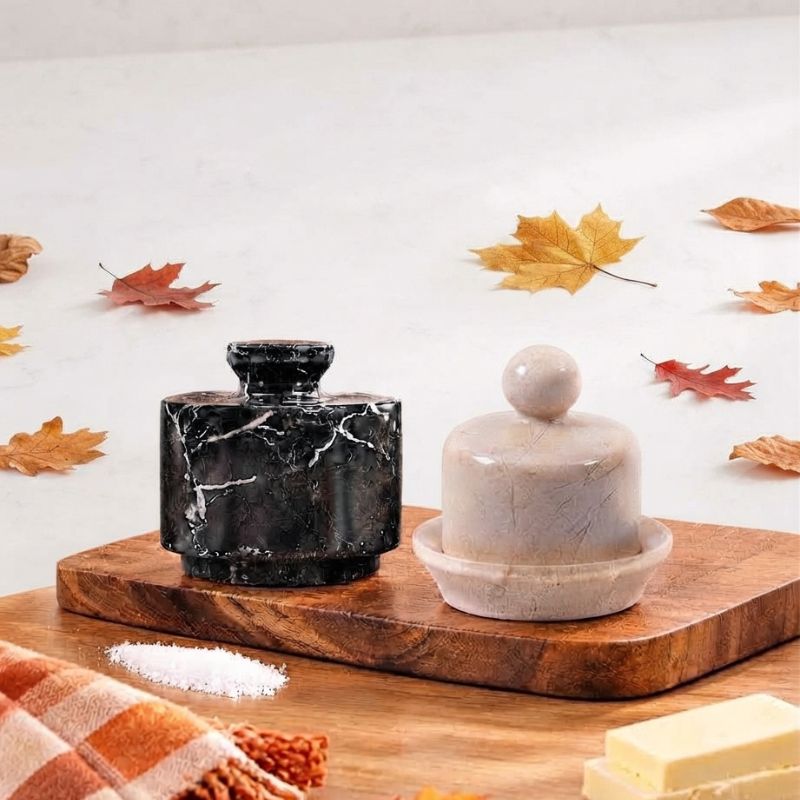 BLACK Salt Cellar with VERONA Butter Dish