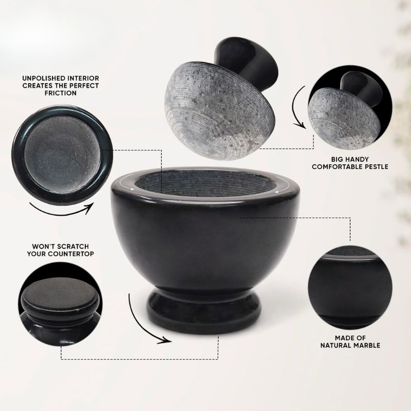 Marble Mortar and Pestle Set 4.5" Inch Herb & Spice Grinder for Kitchen Accessories - Spice Grinder Manual, Pestle and Mortar Bowl