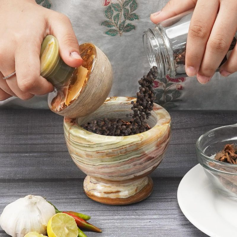 Marble Mortar and Pestle Set 4.5" Inch Herb & Spice Grinder for Kitchen Accessories - Spice Grinder Manual, Pestle and Mortar Bowl