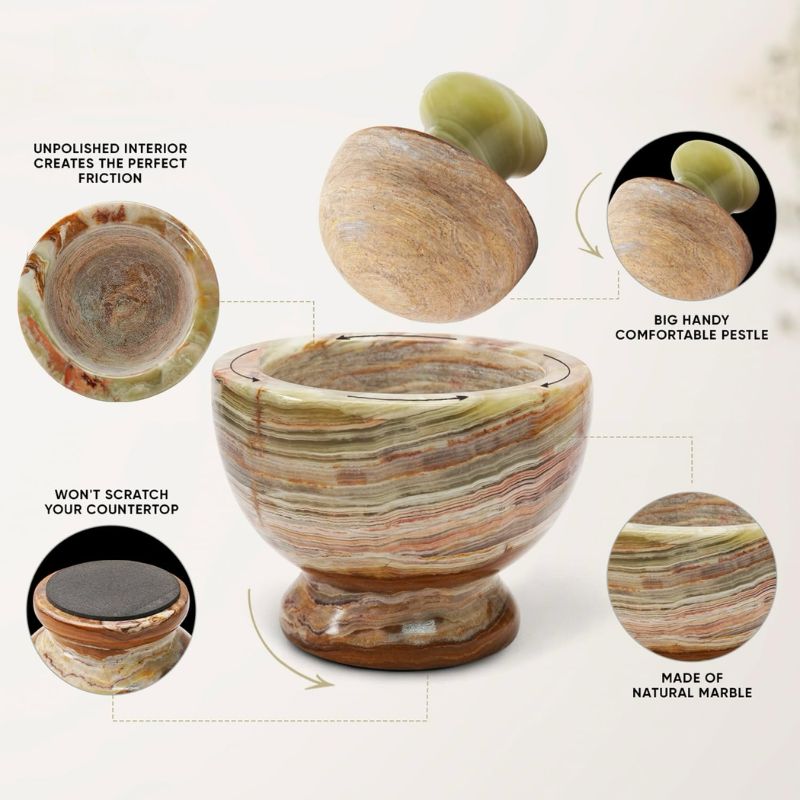Marble Mortar and Pestle Set 4.5" Inch Herb & Spice Grinder for Kitchen Accessories - Spice Grinder Manual, Pestle and Mortar Bowl