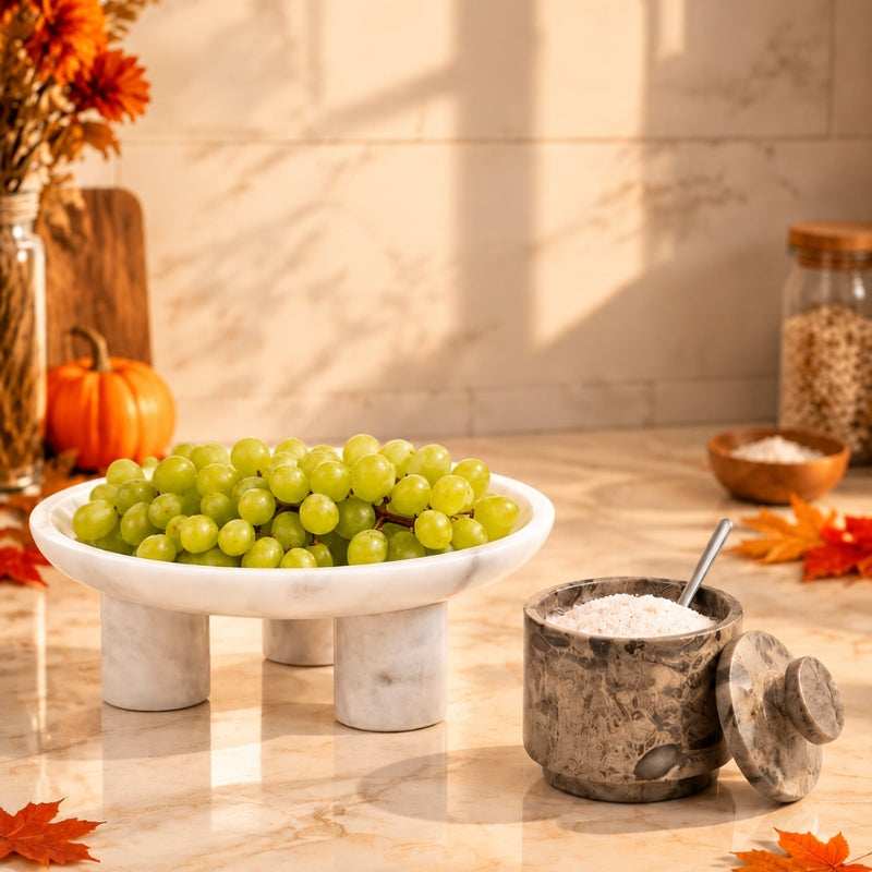 WHITE  Footed Tray and OCEANIC Salt Cellar