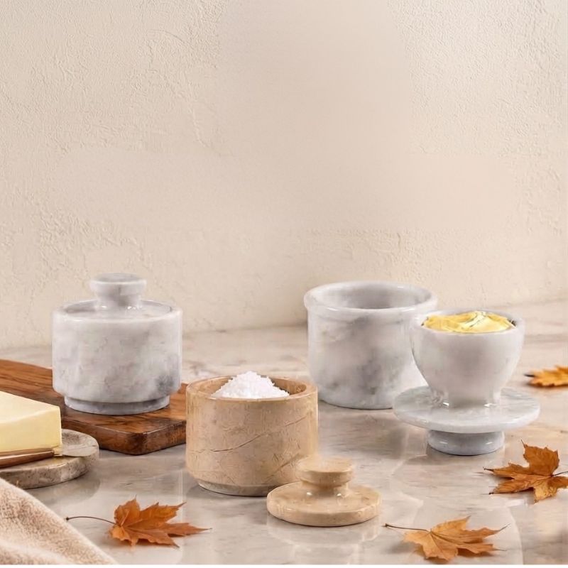 WHITE Butter Keeper with WHITE & VERONA Salt Cellars