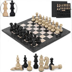 Marble 15" Black and Coral Chess Set with Metallic Figures, Storage Box Extra Queen