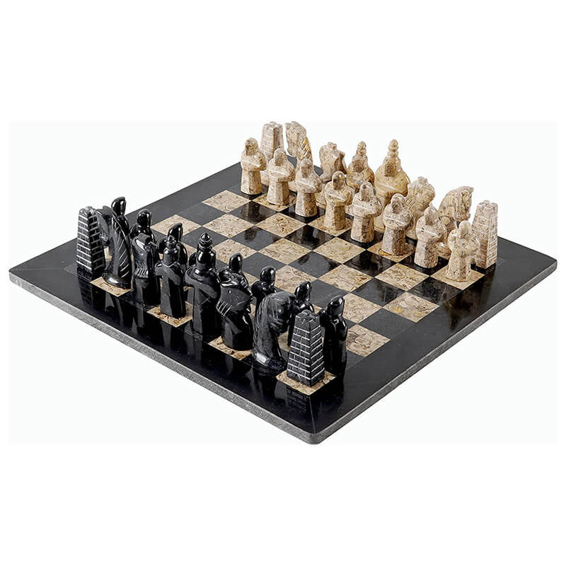 Black and Coral Antique 15 Inches Premium Quality Marble Chess Set