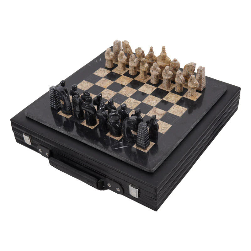 Black and Coral Antique 15 Inches Premium Quality Marble Chess Set
