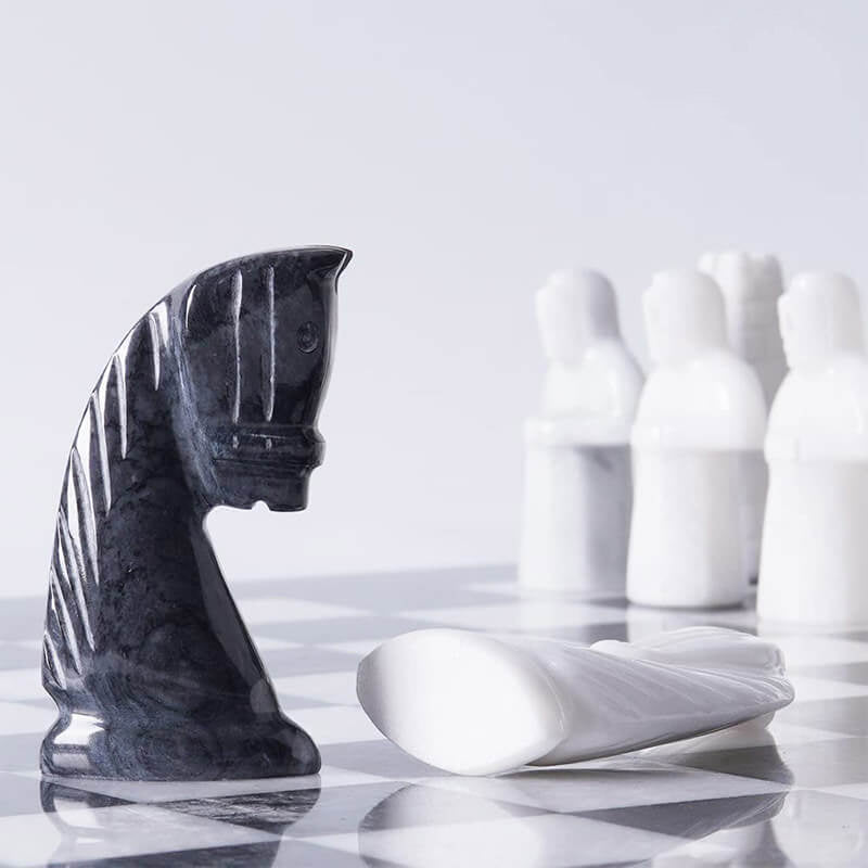 Black and White Antique 15 Inches Premium Quality Marble Chess Set