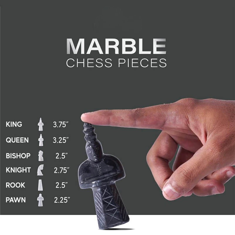Black and White Antique 15 Inches Premium Quality Marble Chess Set