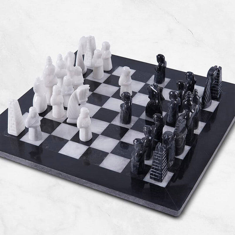 Black and White Antique 15 Inches Premium Quality Marble Chess Set