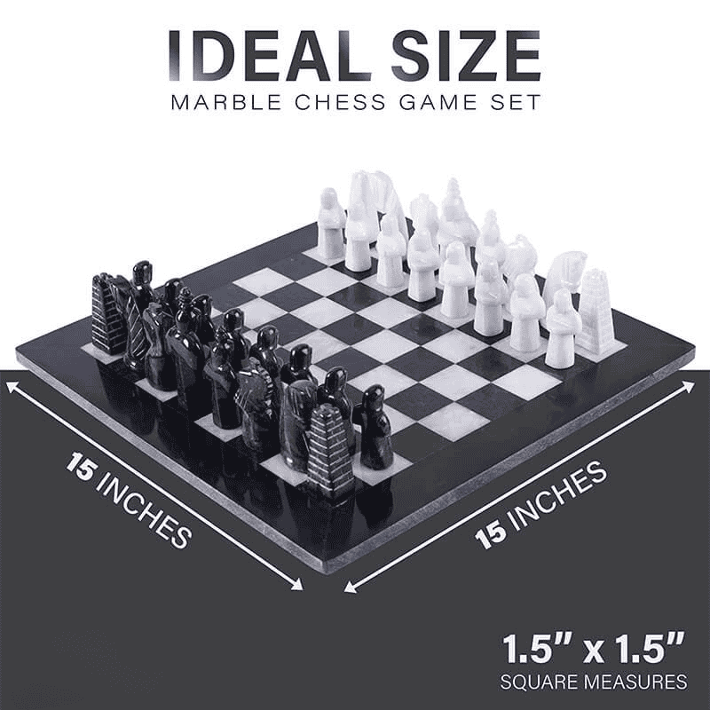Black and White Antique 15 Inches Premium Quality Marble Chess Set