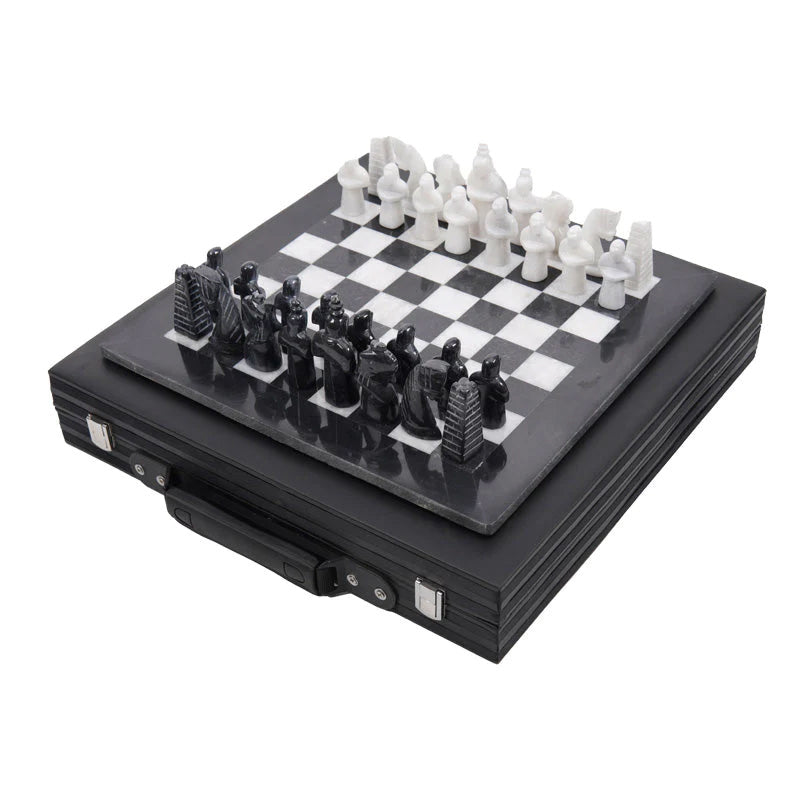 Black and White Antique 15 Inches Premium Quality Marble Chess Set