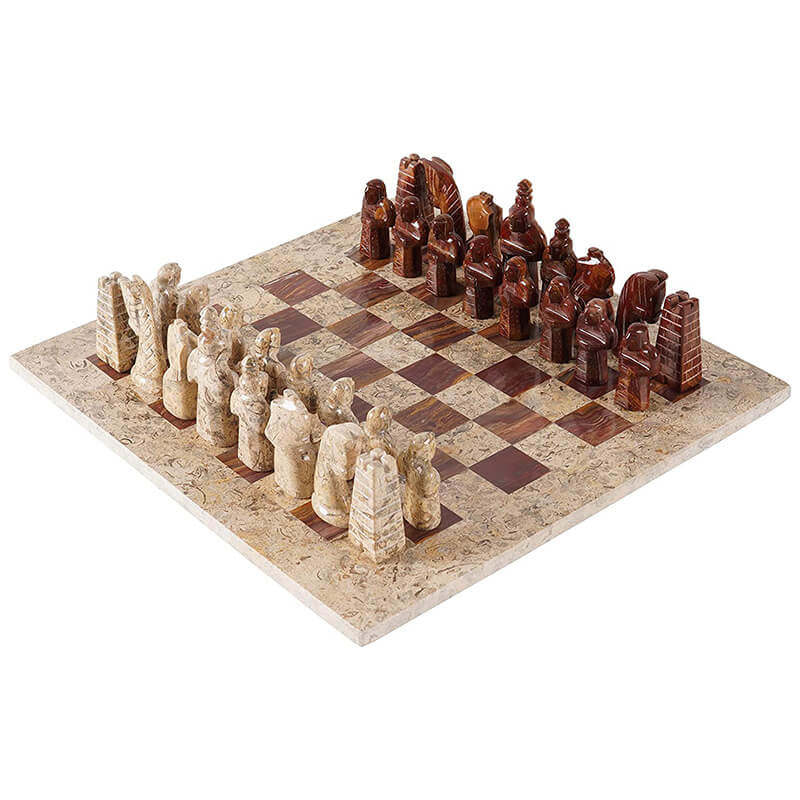 Coral and Red Antique 15 Inches Premium Quality Marble Chess Set