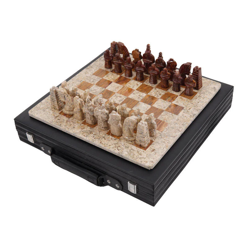Coral and Red Antique 15 Inches Premium Quality Marble Chess Set