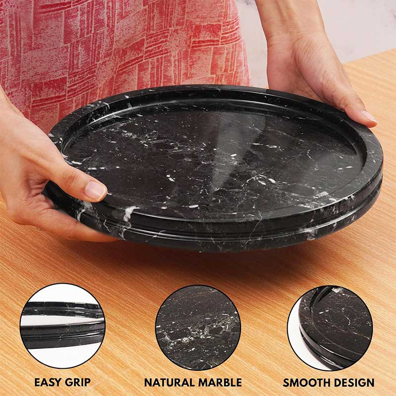 Fancy Natural Marble Round Tray - Serving Tray
