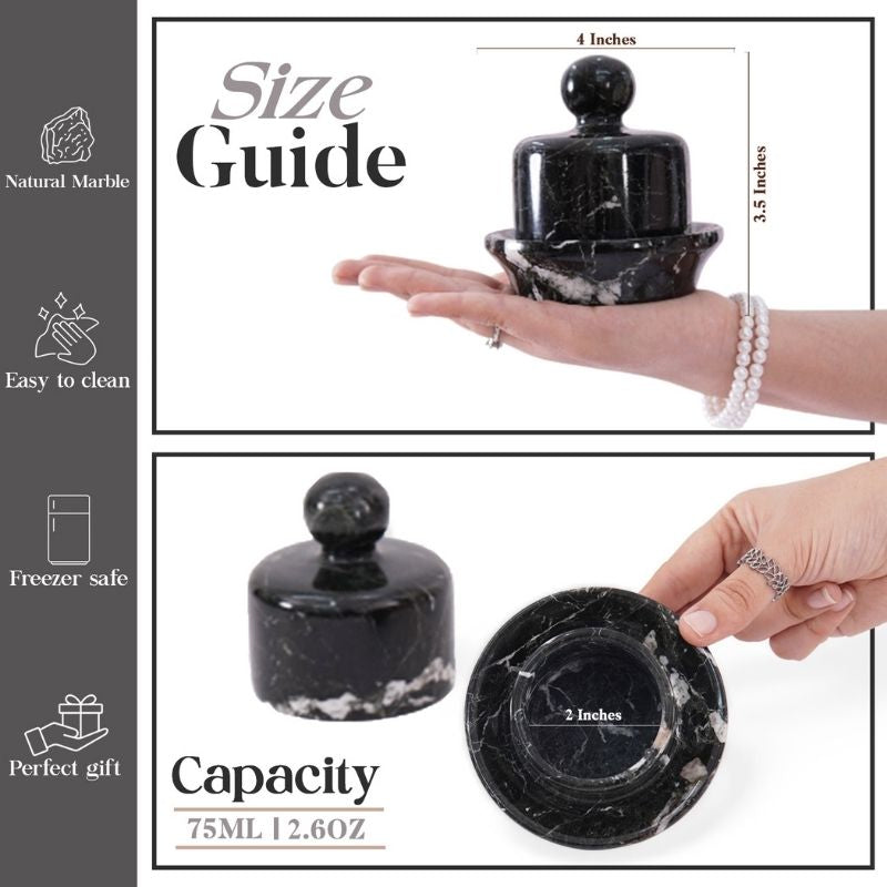 Marble Butter Dish With Lid 4" Black Butter keeper For Farmhouse Kitchen accessories & décor - Butter Container