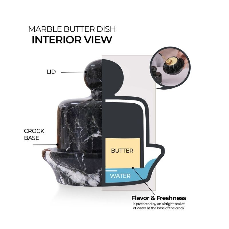 Marble Butter Dish With Lid 4" Black Butter keeper For Farmhouse Kitchen accessories & décor - Butter Container