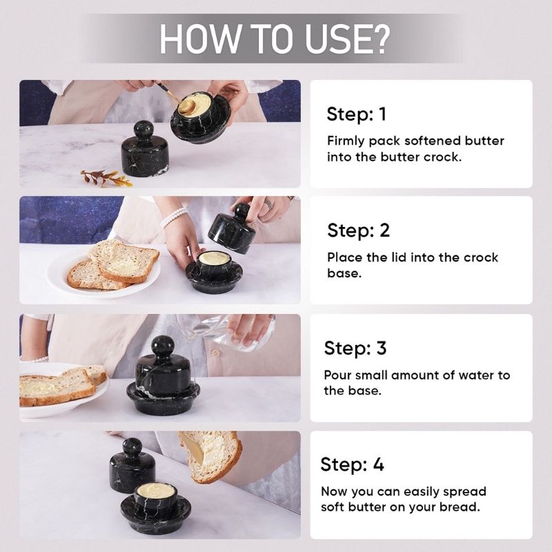 Marble Butter Dish With Lid 4" Black Butter keeper For Farmhouse Kitchen accessories & décor - Butter Container