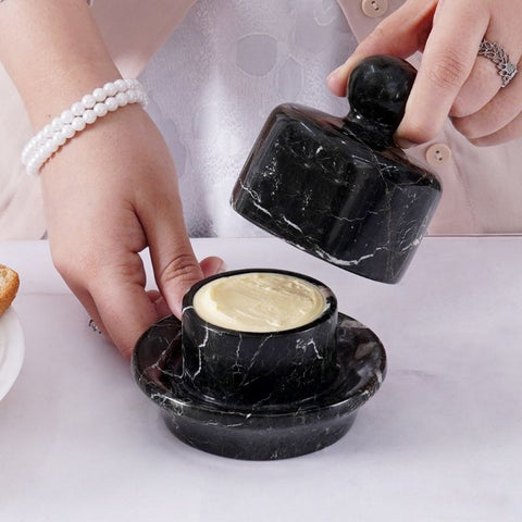 Marble Butter Dish With Lid 4" White Butter container for Soft Spreadable Butter keeper - kitchen counter