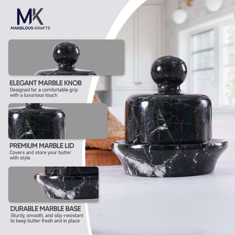 Marble Butter Dish With Lid 4" Black Butter keeper For Farmhouse Kitchen accessories & décor - Butter Container
