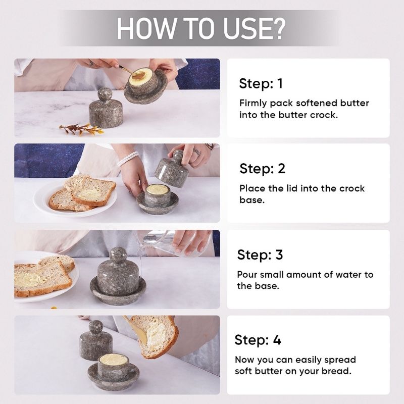 Marble Butter Dish With Lid 4" Oceanic French Butter Crock for Soft Spreadable Butter - Home & kitchen storage