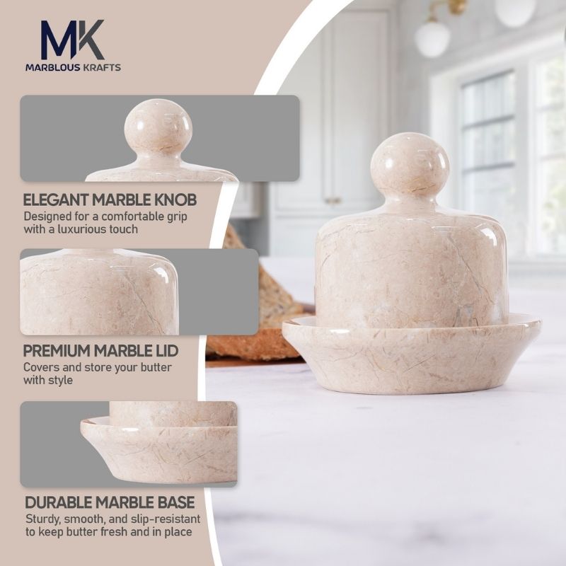 Marble Butter Dish With Lid 4" Verona Butter container for Home & Kitchen Storage Countertop - Butter Crock