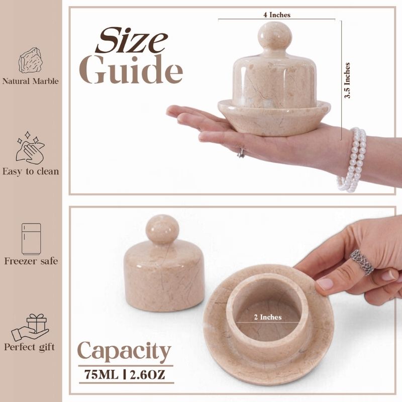 Marble Butter Dish With Lid 4" Verona Butter container for Home & Kitchen Storage Countertop - Butter Crock