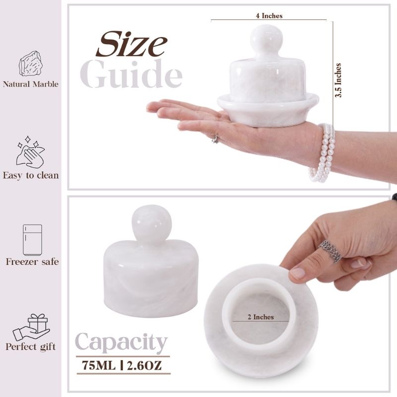 Marble Butter Dish With Lid 4" White Butter container for Soft Spreadable Butter keeper - kitchen counter