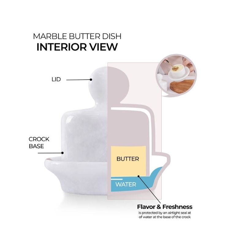 Marble Butter Dish With Lid 4" White Butter container for Soft Spreadable Butter keeper - kitchen counter