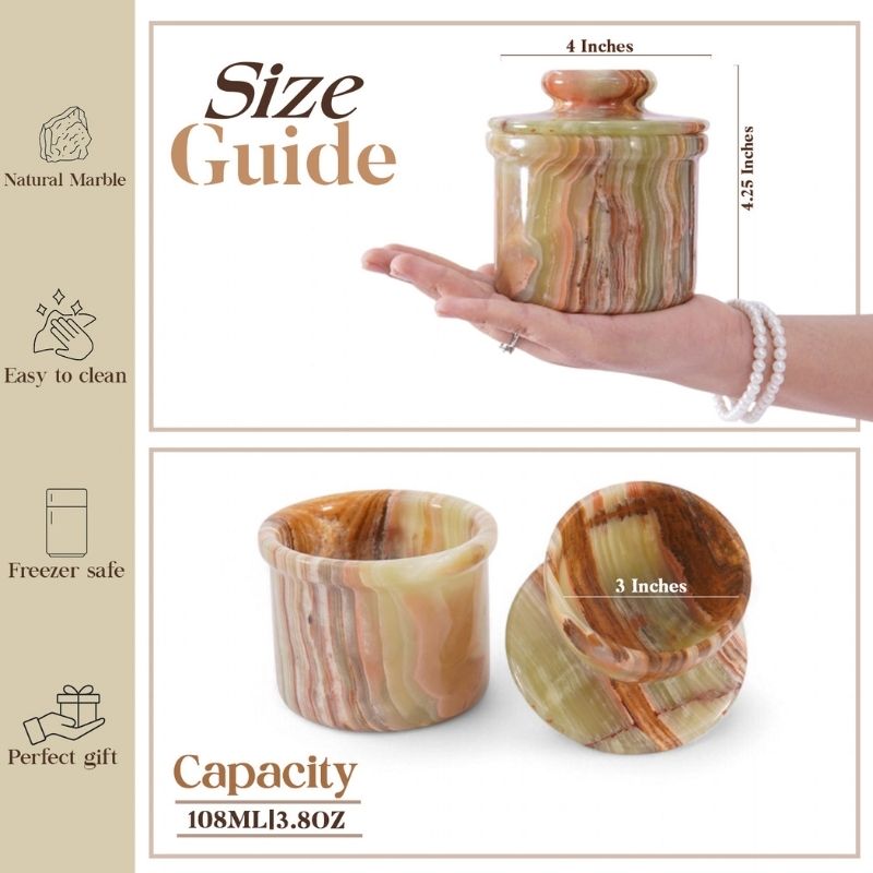 Marble Butter Keeper 4" White Onyz French Butter holder Home and Kitchen Decor for Countertop