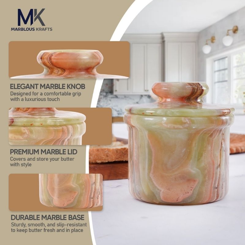 Marble Butter Keeper 4" White Onyz French Butter holder Home and Kitchen Decor for Countertop