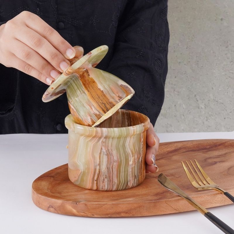 Marble Butter Keeper 4" White Onyz French Butter holder Home and Kitchen Decor for Countertop