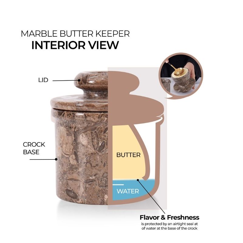 Marble Butter Keeper 4" Oceanic Butter Holder For Kitchen Counter Shelf - French Butter Dish