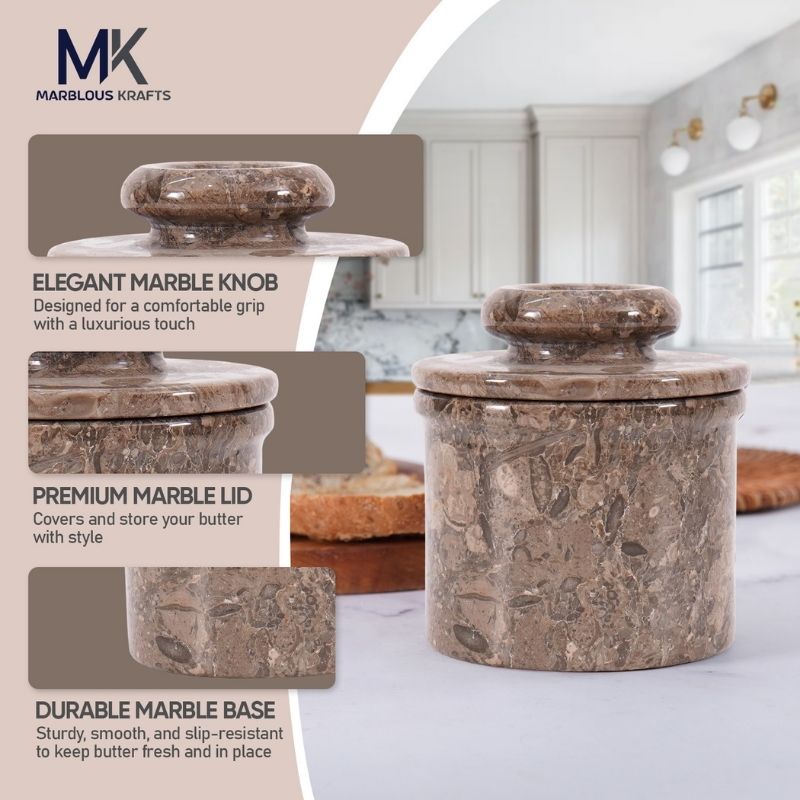 Marble Butter Keeper 4" Oceanic Butter Holder For Kitchen Counter Shelf - French Butter Dish