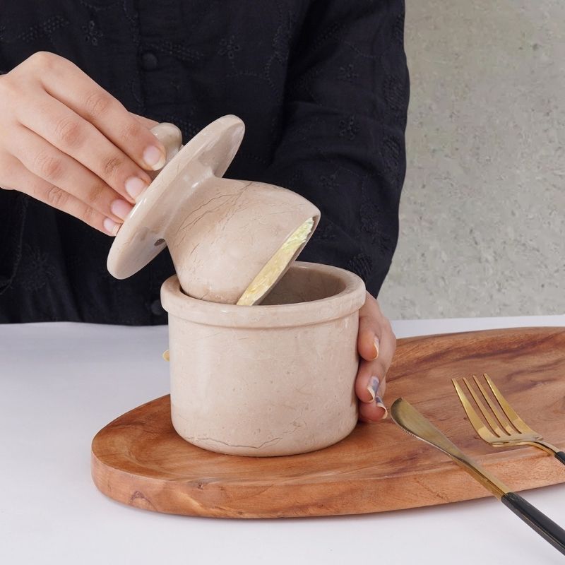 Marble Butter Keeper 4" White Onyz French Butter holder Home and Kitchen Decor for Countertop