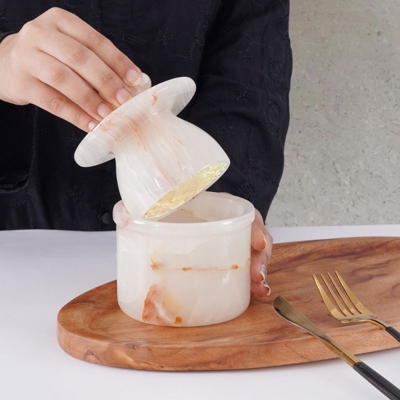 Marble Butter Keeper 4" White Onyz French Butter holder Home and Kitchen Decor for Countertop