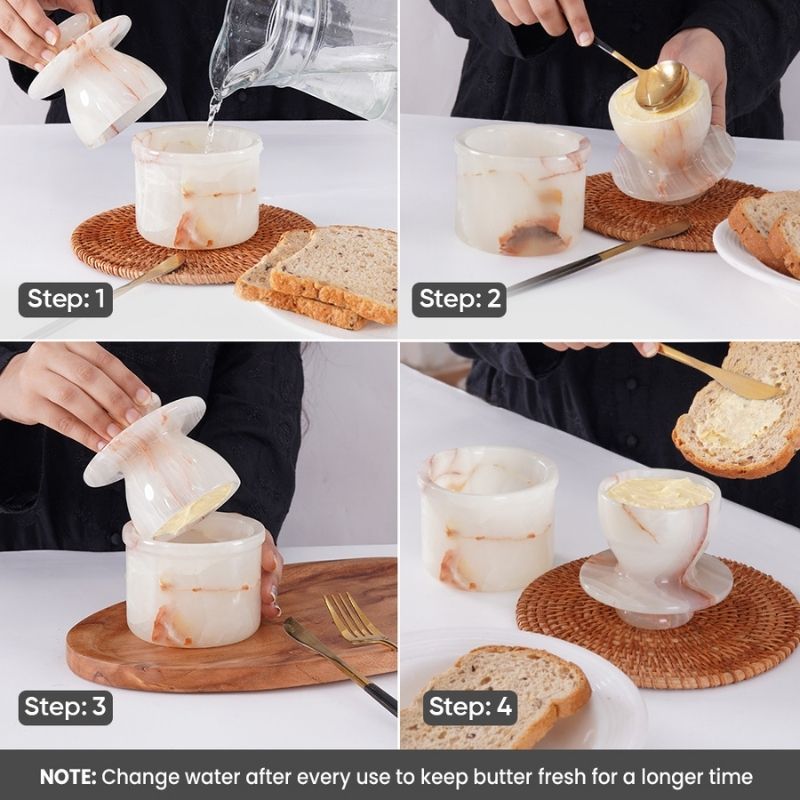 Marble Butter Keeper 4" White Onyz French Butter holder Home and Kitchen Decor for Countertop