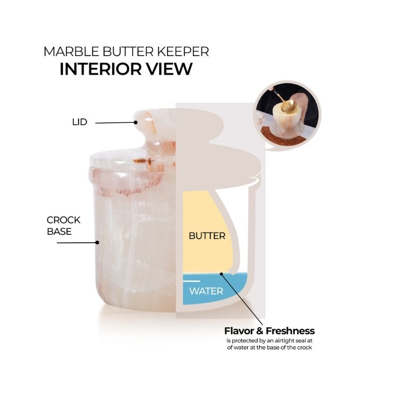Marble Butter Keeper 4" White Onyz French Butter holder Home and Kitchen Decor for Countertop
