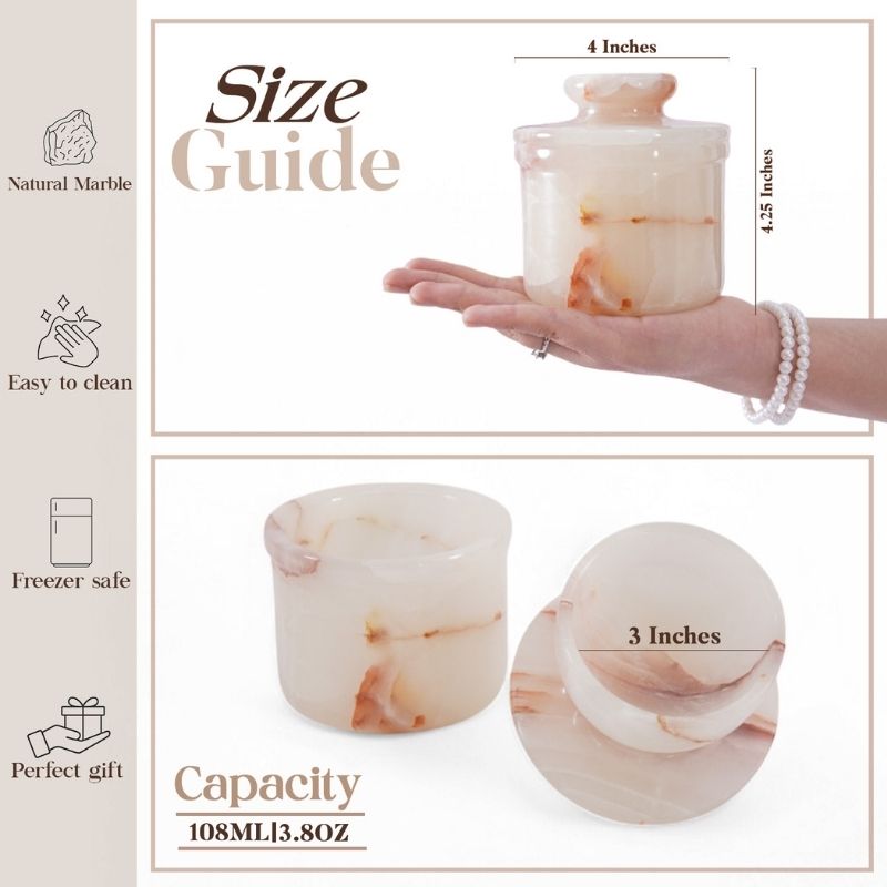 Marble Butter Keeper 4" White Onyz French Butter holder Home and Kitchen Decor for Countertop