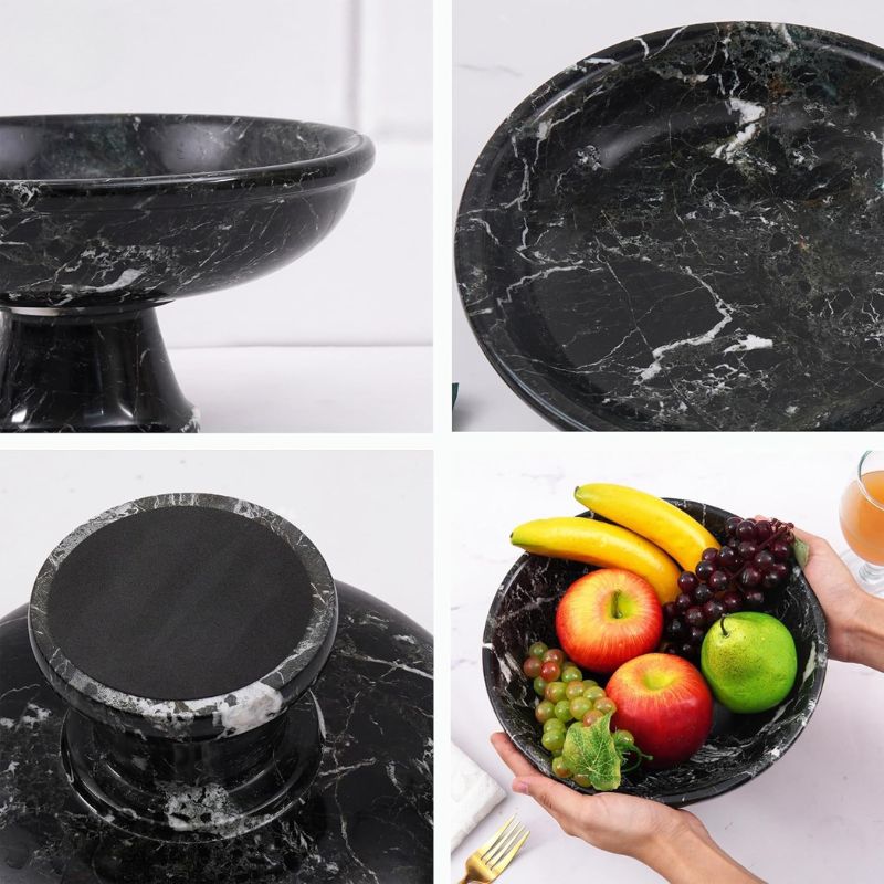 Marble Fruit Bowl Black 10"x5" Inch Design A