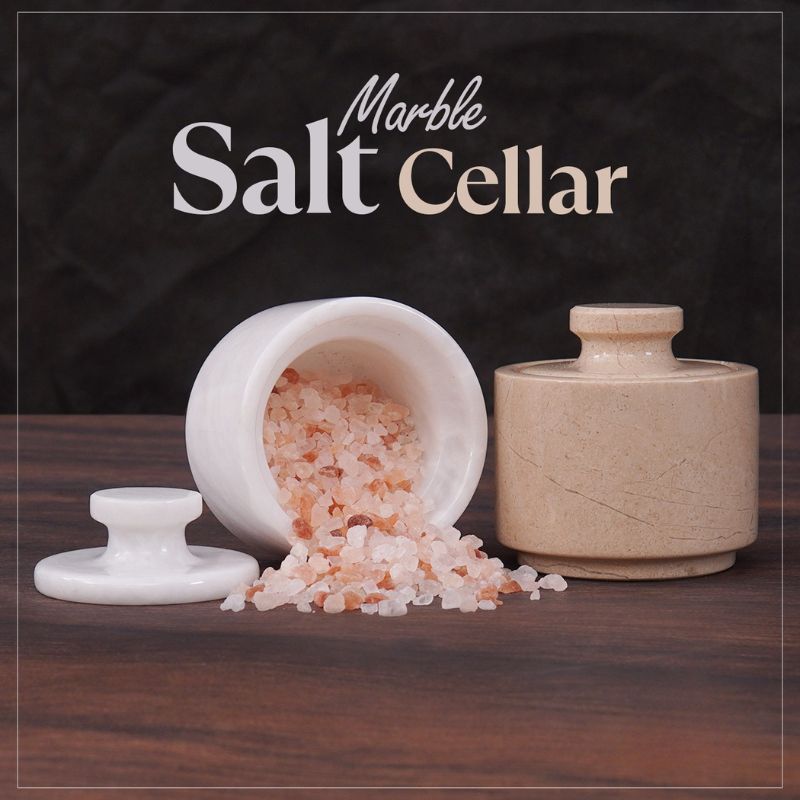 Marble Salt Cellar 3" Inch White and Verona Sugar, Salt and Pepper Bowls For Kitchen Tools -Coffee Candy Jar